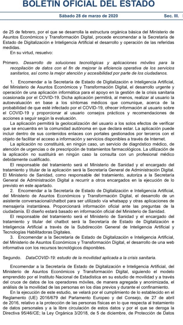 En apartado del BOE del pasado sábado que contiene esos dos encargos del Gobierno a la Secretaría de Estado de Digitalización e Inteligencia Artificial