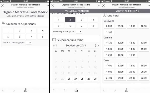 Después de pulsar el botón 'Reservar' en Instagram, el proceso es muy sencillo: número de personas, fecha y hora.
