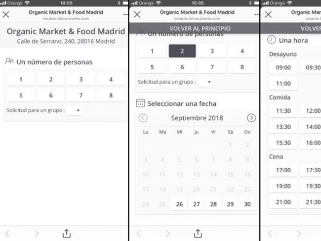 Después de pulsar el botón 'Reservar' en Instagram, el proceso es muy sencillo: número de personas, fecha y hora.