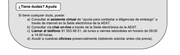Bloque de ayuda de la carátula de resumen en las nuevas cartas de la Agencia Tributaria