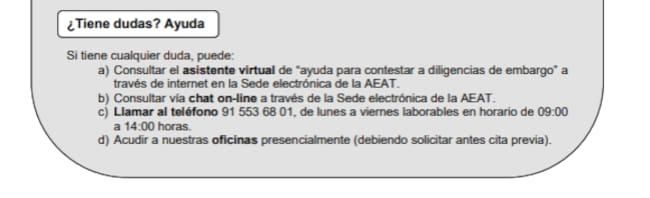 Bloque de ayuda de la carátula de resumen en las nuevas cartas de la Agencia Tributaria