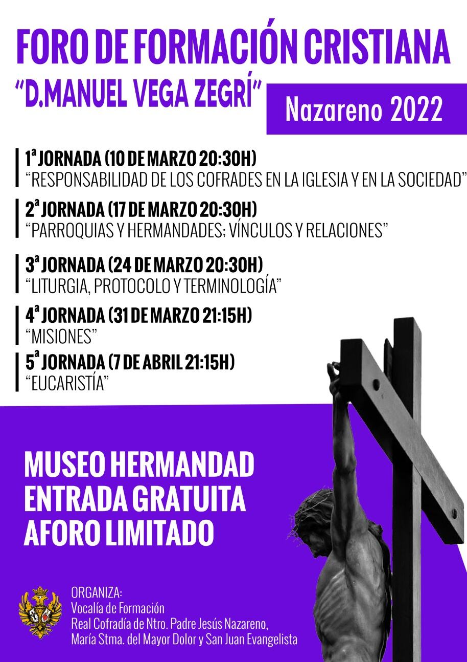 Cartel Foro formación Cristiana de la Hermandad del Nazareno Linares.