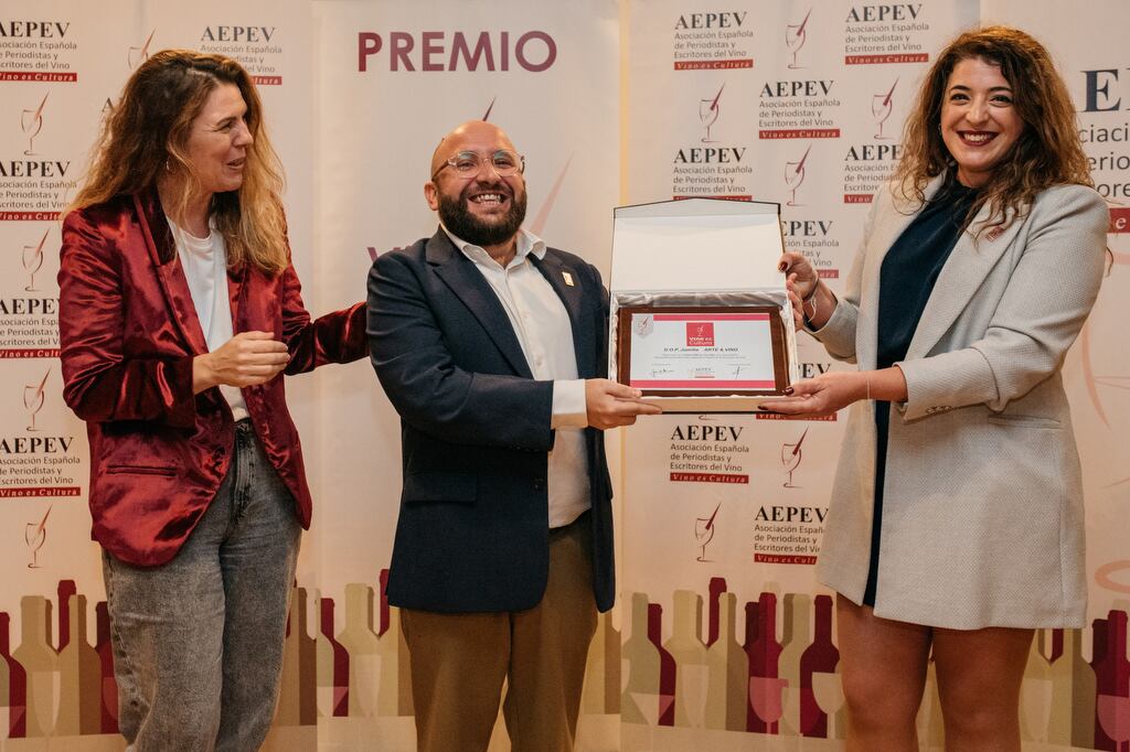 Esther González de Paz recibiendo el premio ‘Vino es cultura’ de la Asociación Española de Periodistas y Escritores del Vino