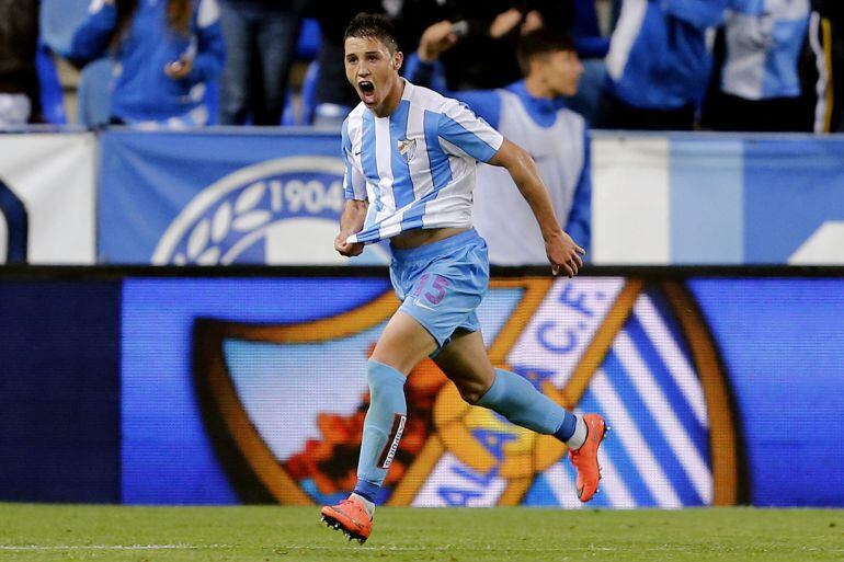 Ricca celebra su primer gol con el Málaga, marcado en el descuento ante el Rayo