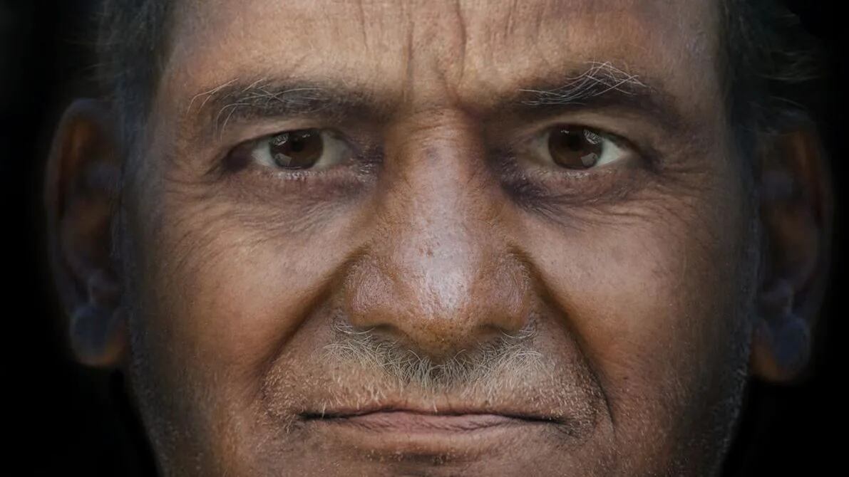 Reconstrucción facial de un cráneo de 2500 años de antigüedad excavado en Kondagai, India.