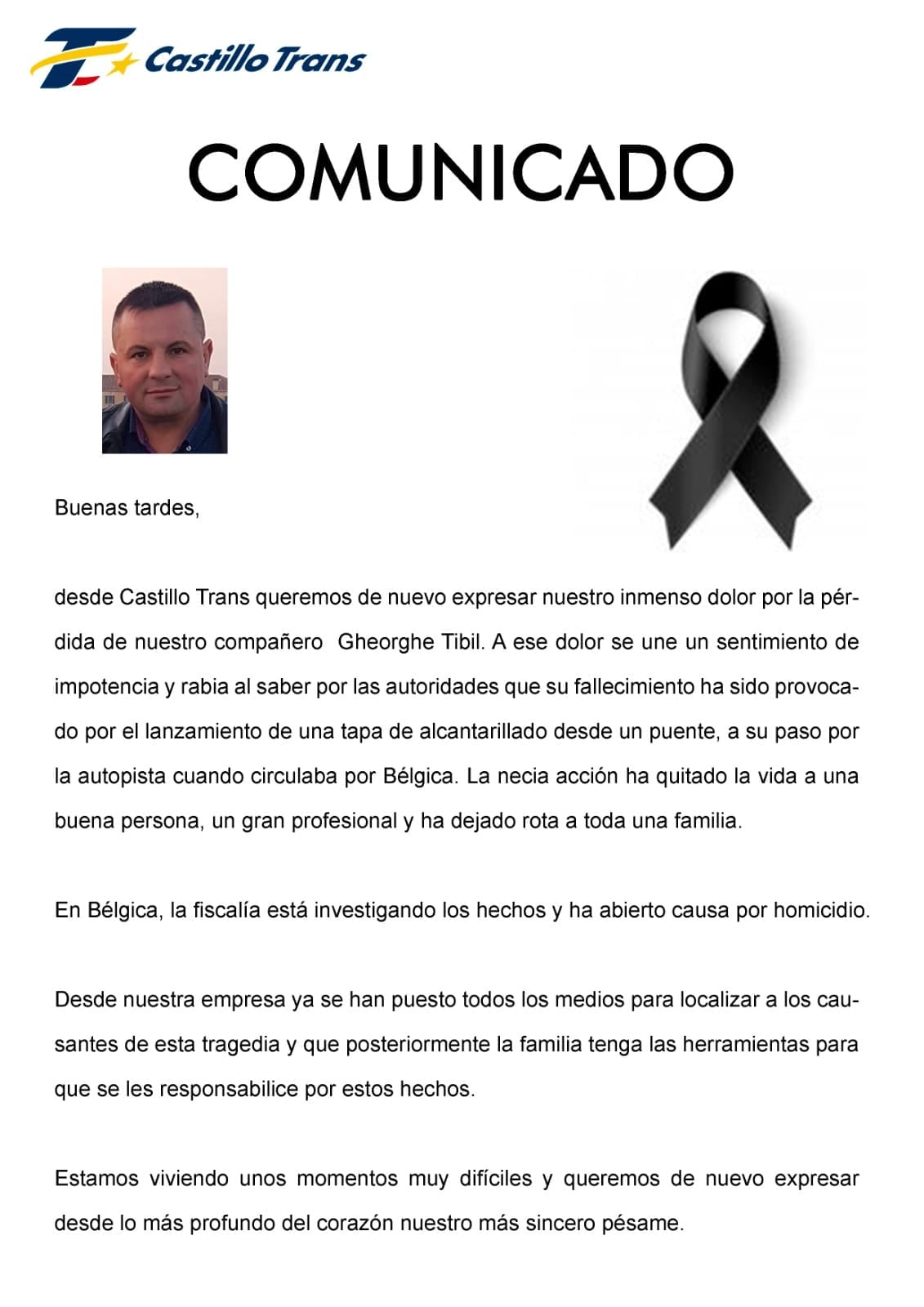 Comunicado Castillo Trans S.A.