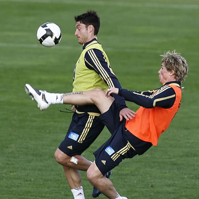 Fernando Torres y Albert Riera, durante el entrenamiento de la Selección
