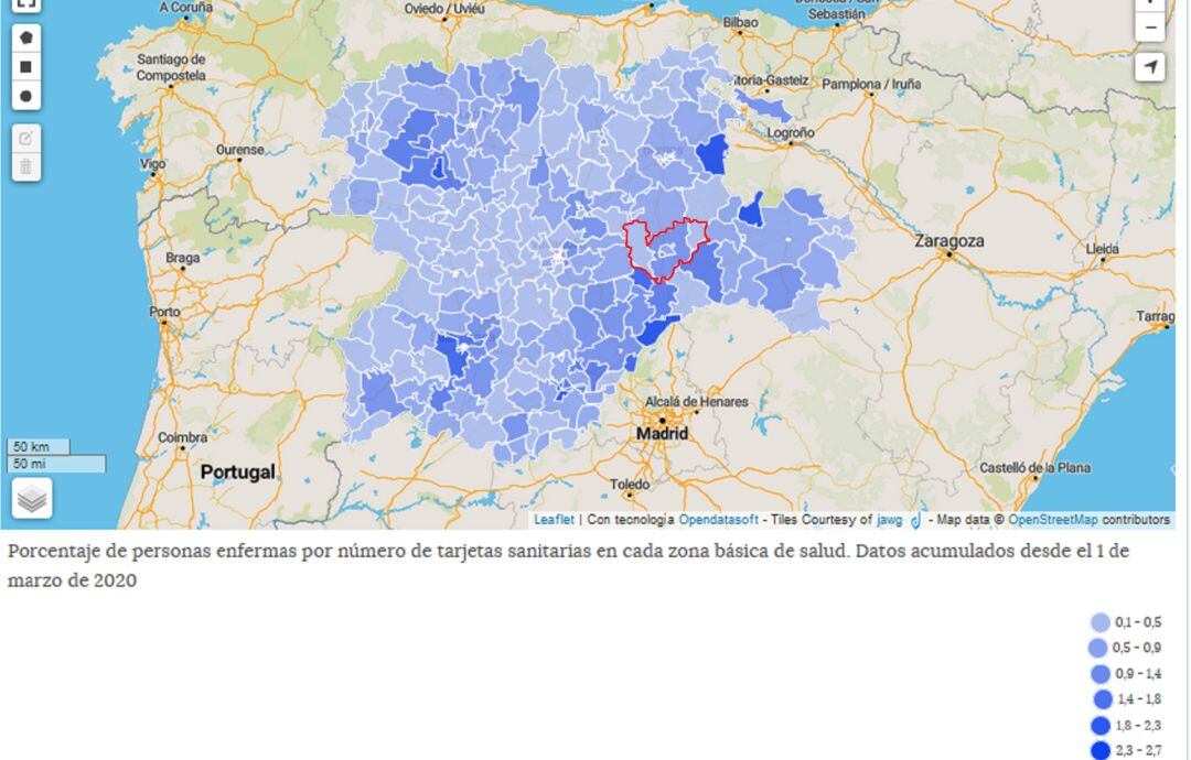 Mapa del impacto del COVID-19 por zonas básicas de salud