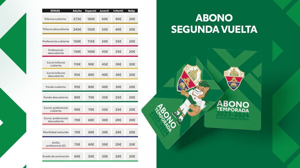 Precios de los abonos del Elche CF para la segunda vuelta de la Liga