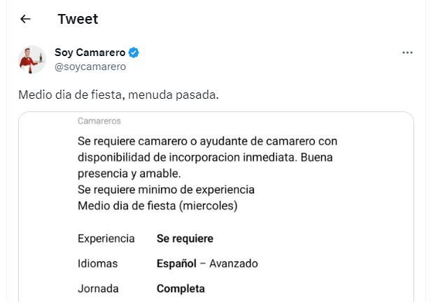 Tuit de @SoyCamarero