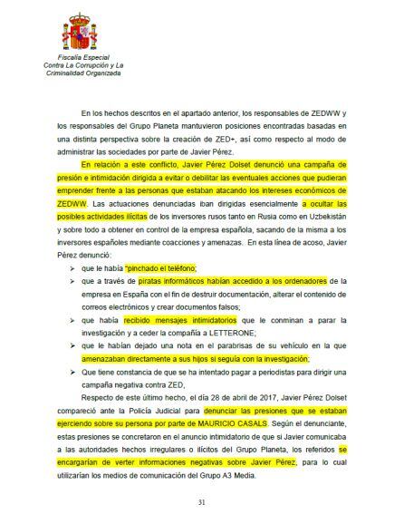 Extracto de la querella de la Fiscalía