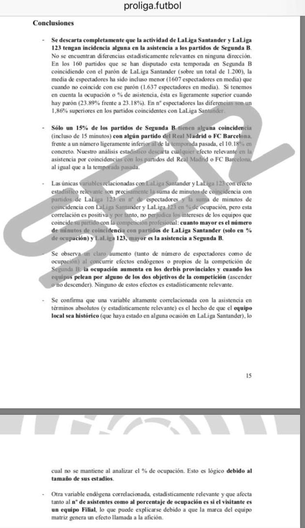 Proliga le ha enviado a los clubes de Segunda B y Tercera un informe sobre la nula influencia de los horarios de LaLiga en los aforos del fútbol modesto. El informe arroja las siguientes conclusiones