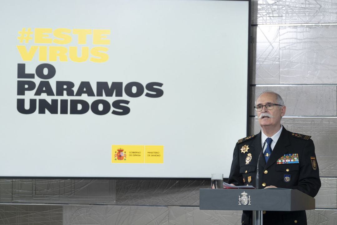 El subdirector general de Logística e Innovación de la Policía Nacional, comisario principal José García Molina; en una imagen durante la rueda de prensa del Comité Técnico de Gestión del Covid-19.