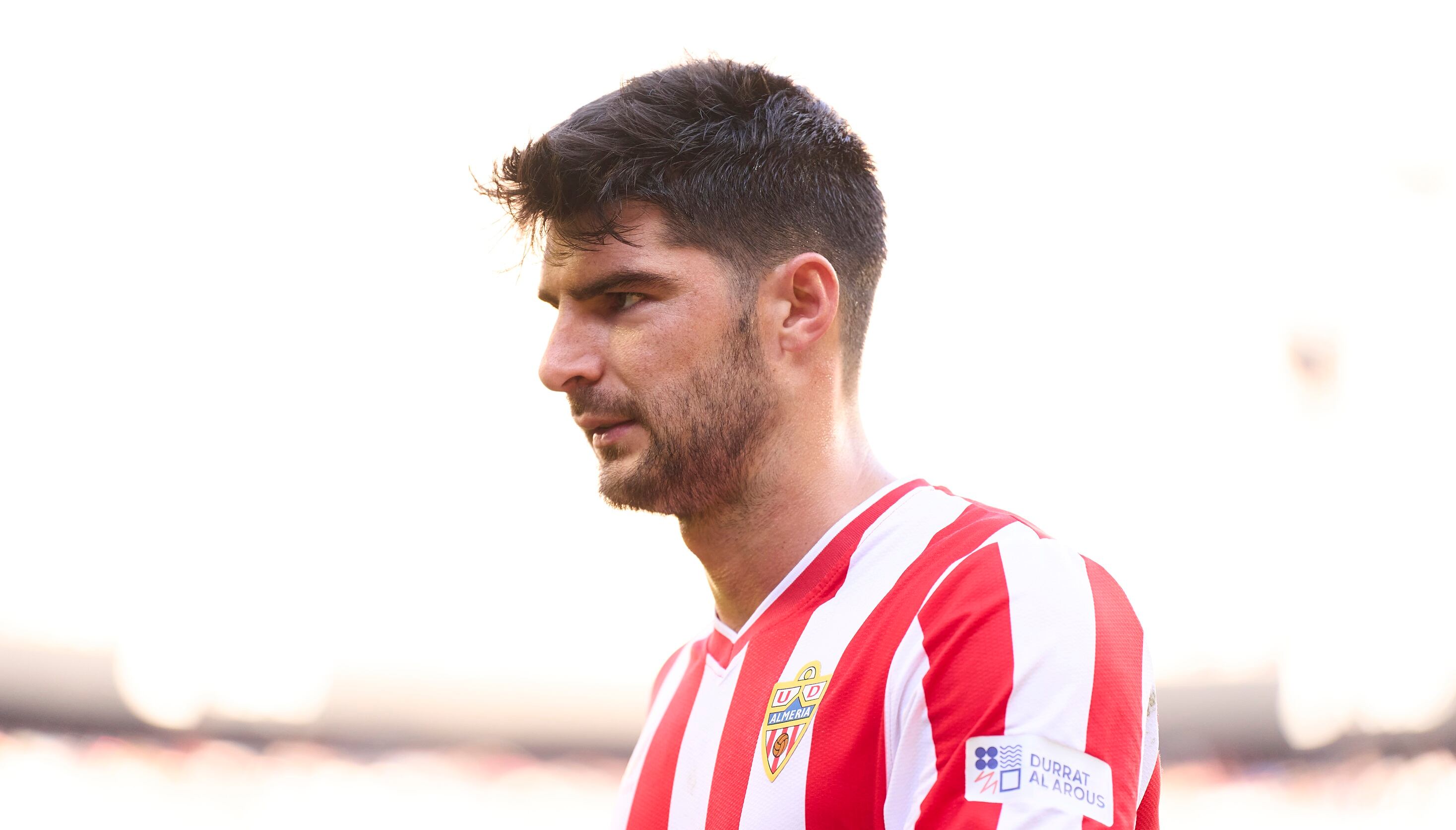 VALENCIA, SPAIN - FEBRUARY 03: Gonzalo Melero of UD Almeria looks on during the LaLiga EA Sports match between Valencia CF and UD Almeria at Estadio Mestalla on February 03, 2024 in Valencia, Spain. (Photo by Aitor Alcalde Colomer/Getty Images)