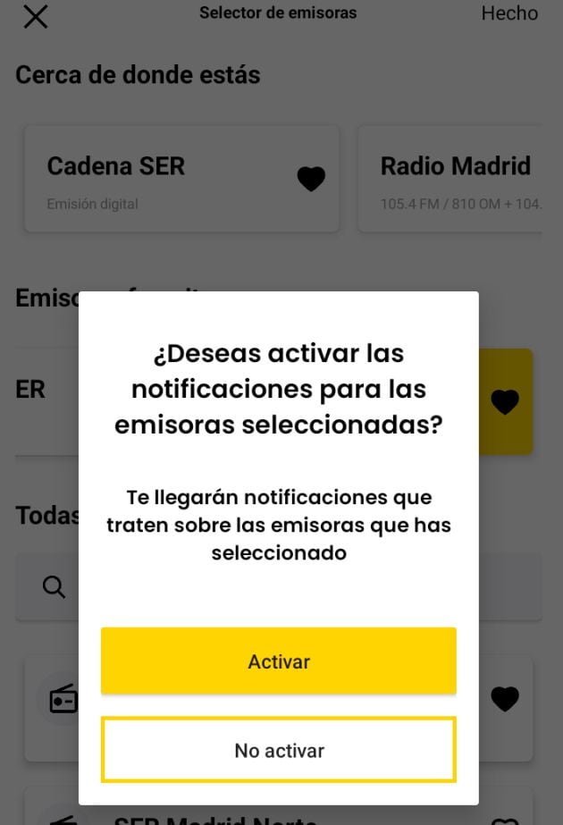 Activa los permisos para las notificaciones de tu emisora.