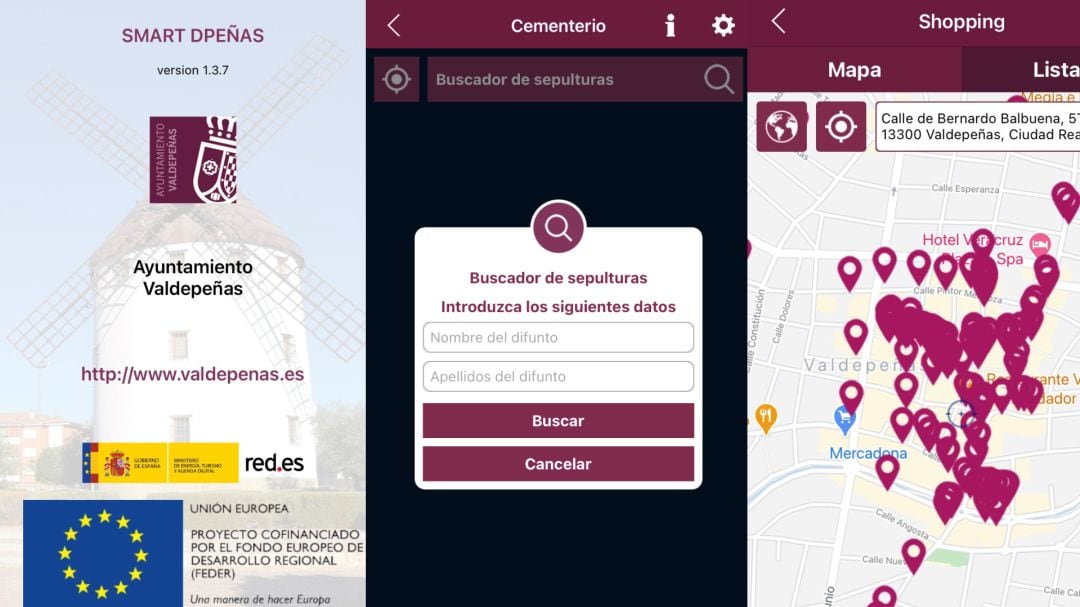 Algunos de los pantallazos de la &#039;app&#039; SmartDpeñas