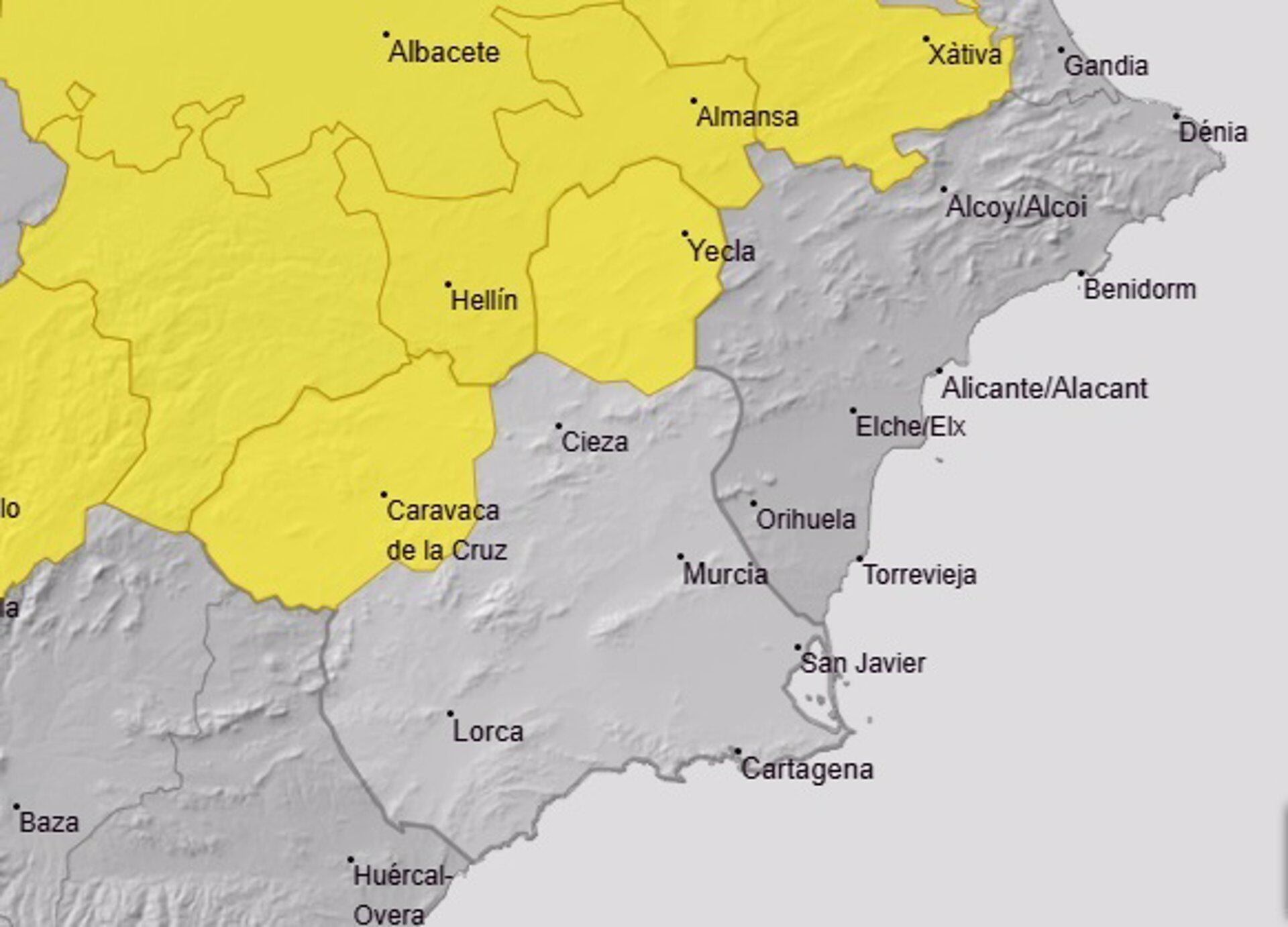 01/05/2025 El Altiplano y el Noroeste, en aviso amarillo por tormentas este viernes por la tarde.
La Agencia Estatal de Meteorología (Aemet) ha emitido un aviso amarillo por lluvias y tormentas para la tarde de este viernes, desde las 15.00 a las 21.00 horas, en el Altiplano y el Noroeste.
ESPAÑA EUROPA MURCIA SOCIEDAD
AEMET