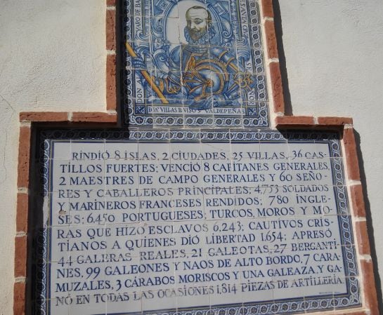 Mosaico donde se relatan en uno de los rincones del Palacio, las batallas que libró el Marqués de Santa Cruz, Don Alvaro de Bazán, el marino español más laureado, que ganó todas las batallas.