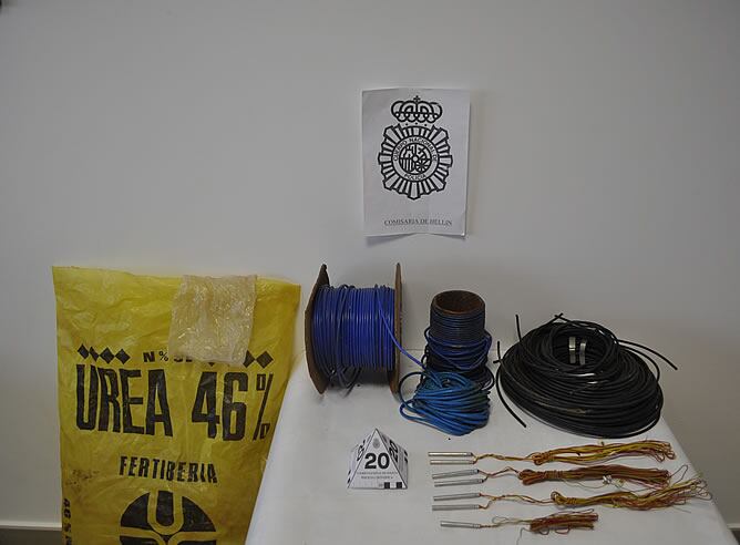 Material explosivo encontrado en Hellín (Albacete) y Jumilla (Murcia) incautado por la Policía Nacional