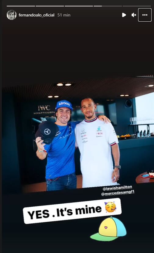 El post de Instagram de Fernando Alonso con Hamilton.