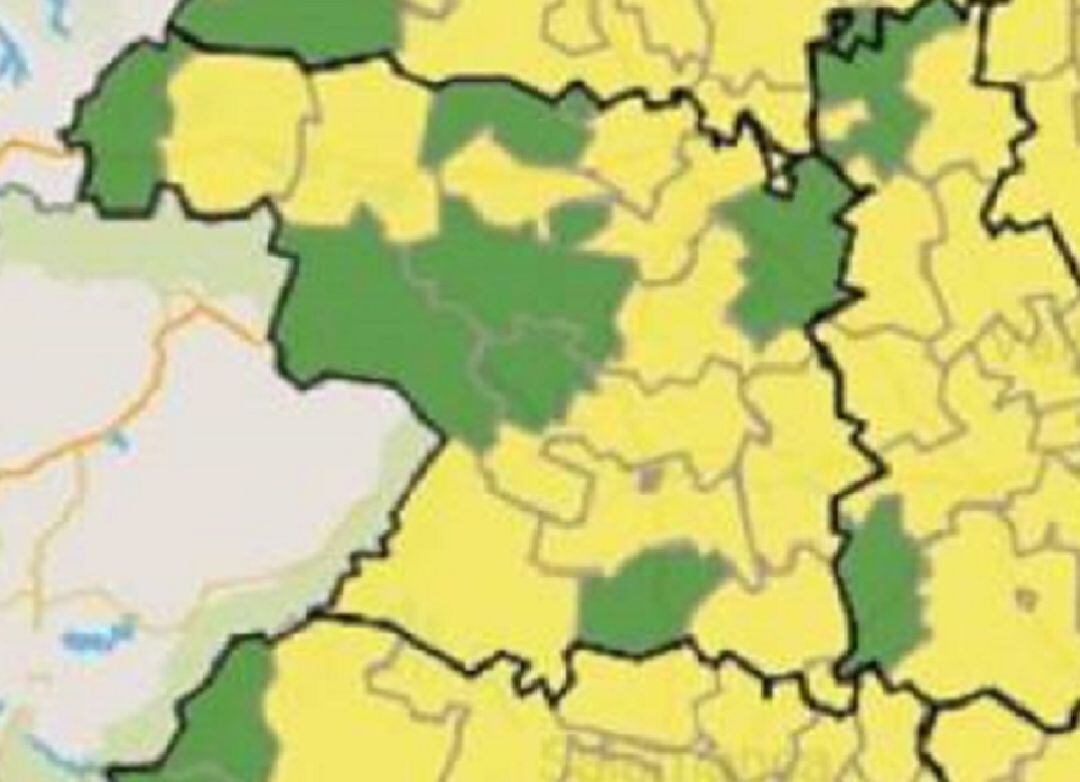 En verde, las siete zonas básicas de salud que la Junta propone fasen a la Fase 1 el lunes