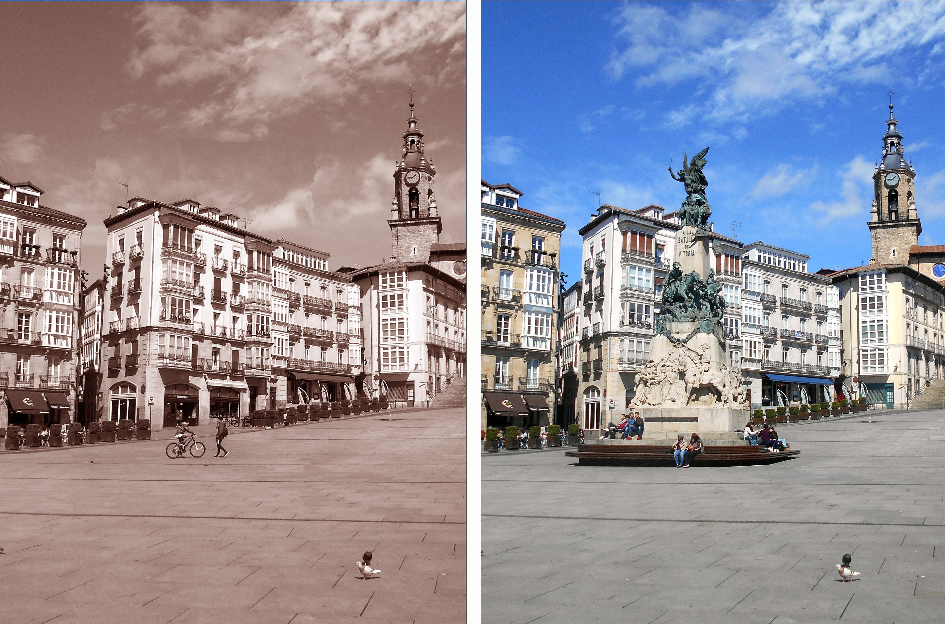 La Plaza de la Virgen Blanca de Vitoria, en un fotomontaje sin el Monumento a la Batalla de Vitoria