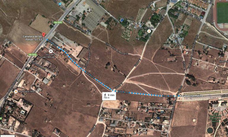 Imagen de Google Maps en el tramo donde se sitúan las parcelas objeto de demolición