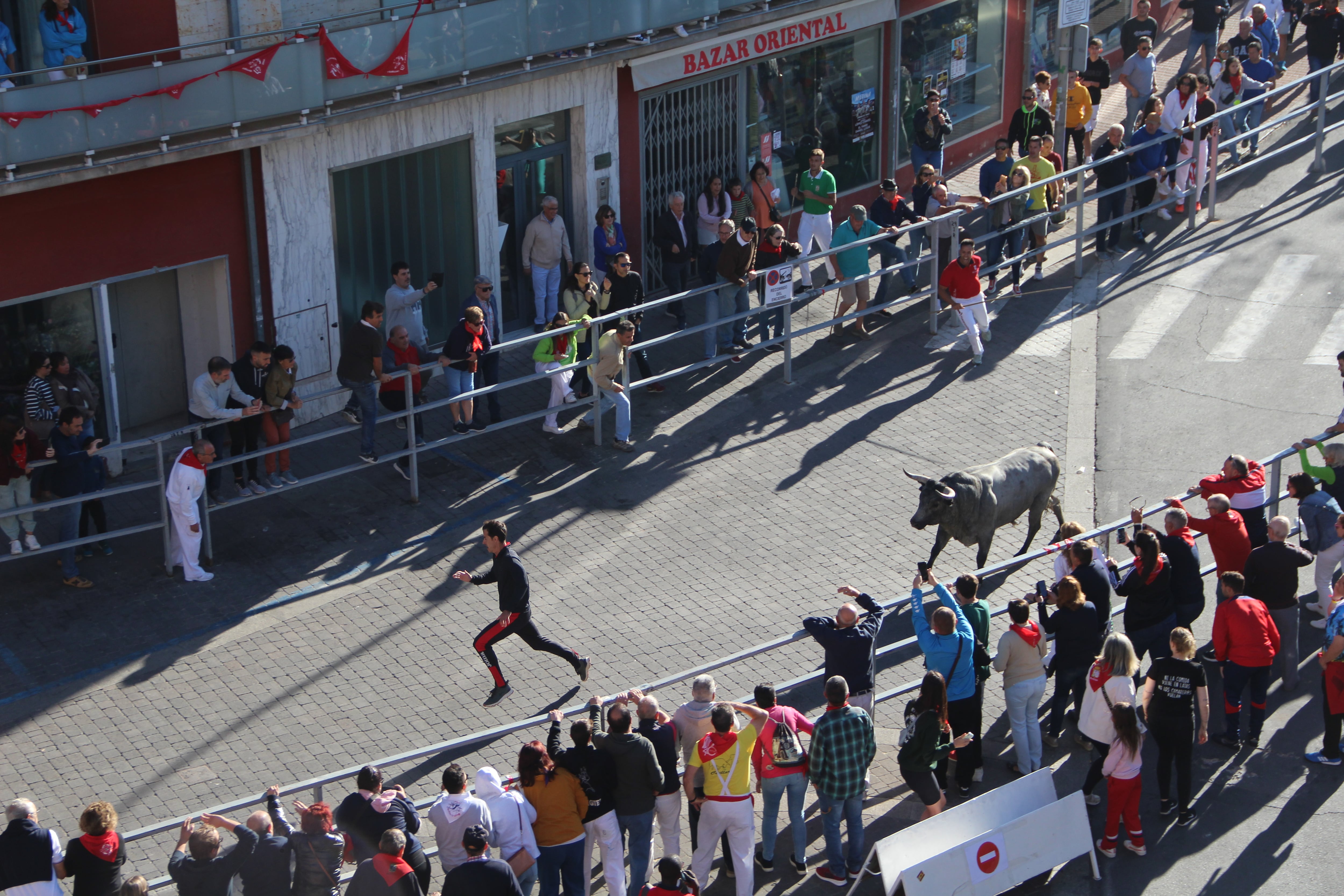 Un toro de Partido de Resina hace su entrada en la calle Resina de Cuéllar