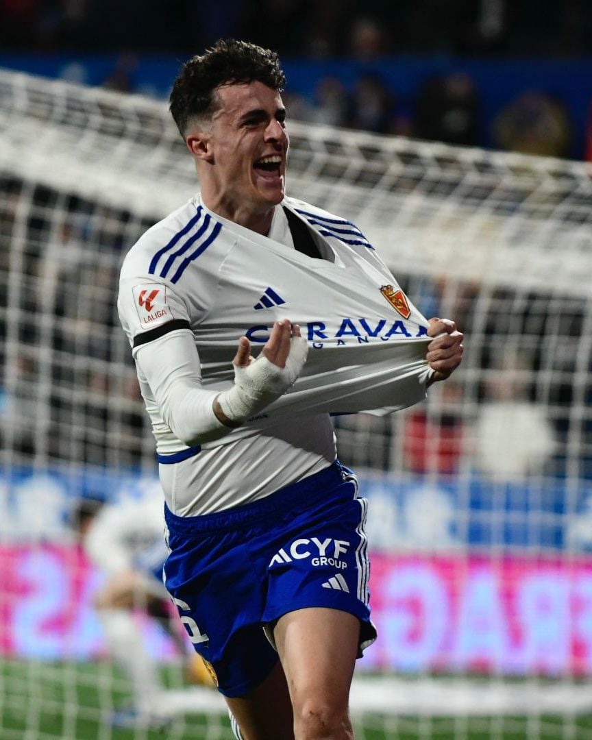 Francés celebra un gol marcado en La Romareda