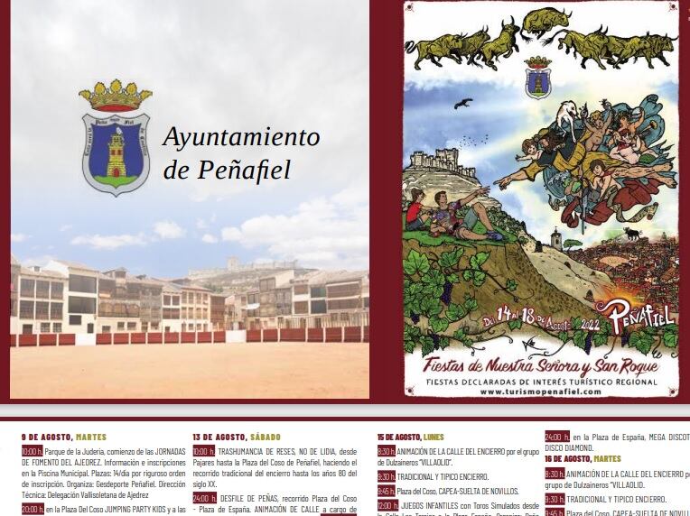 El programa de Fiestas de San Roque 2022 ya se puede descargar desde la web de Turismo del Ayuntamiento de Peñafiel