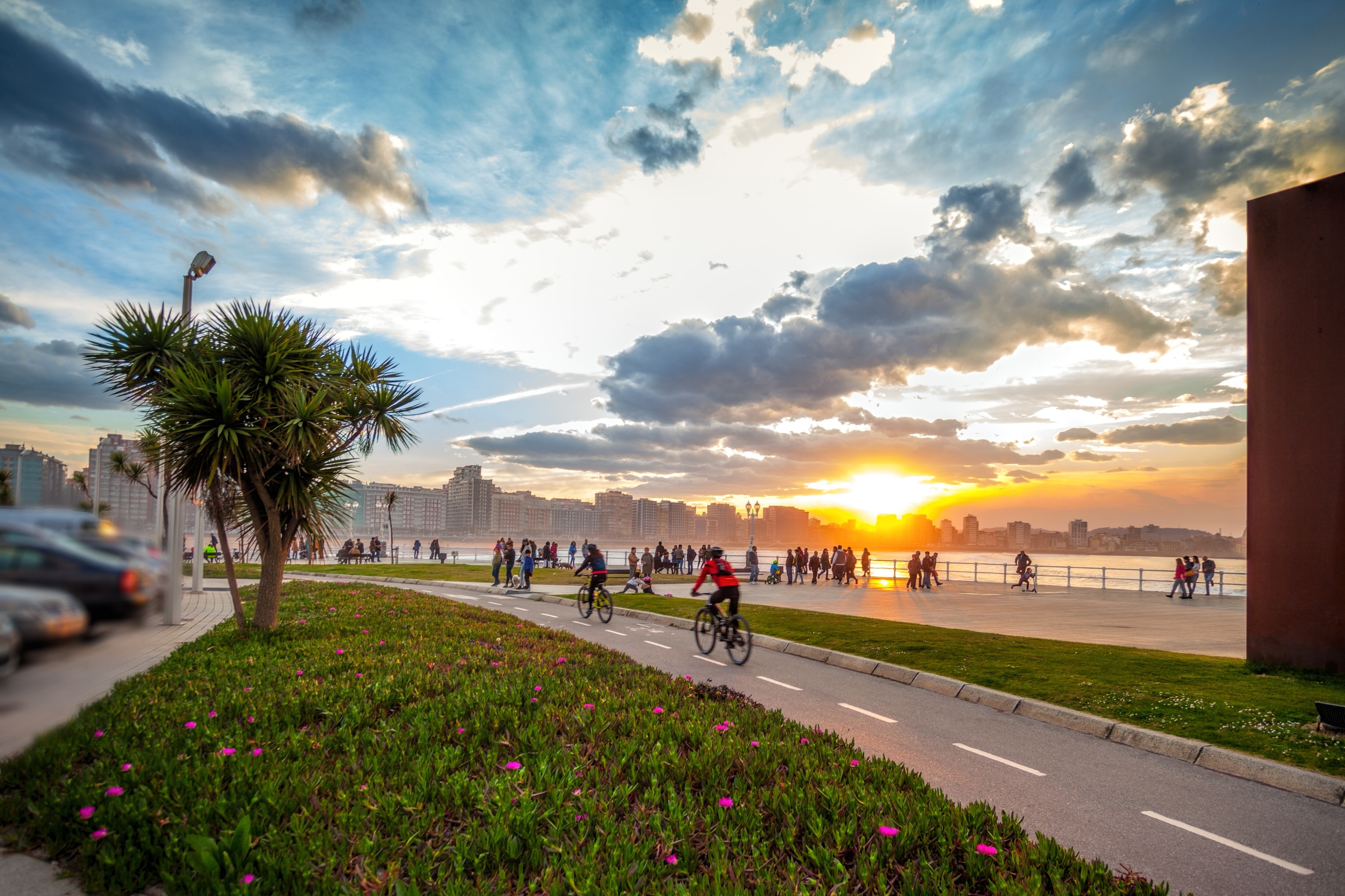 Evening walk near the sea of the city residents