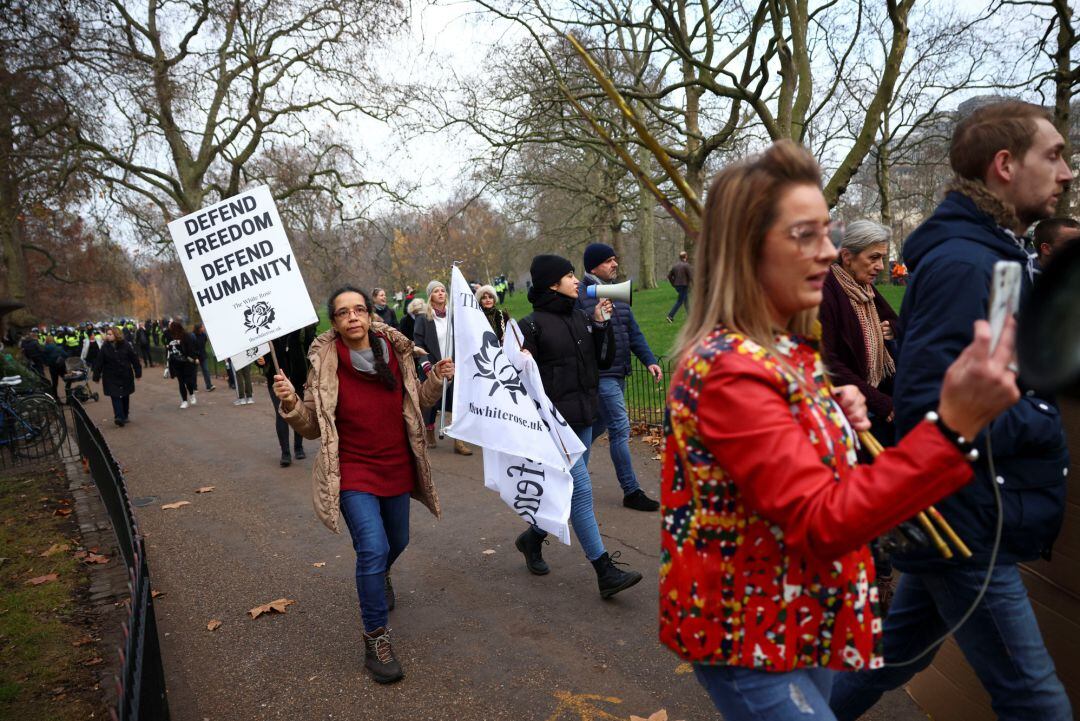 Protestas contra el confinamiento en Londres, el pasado sábado.