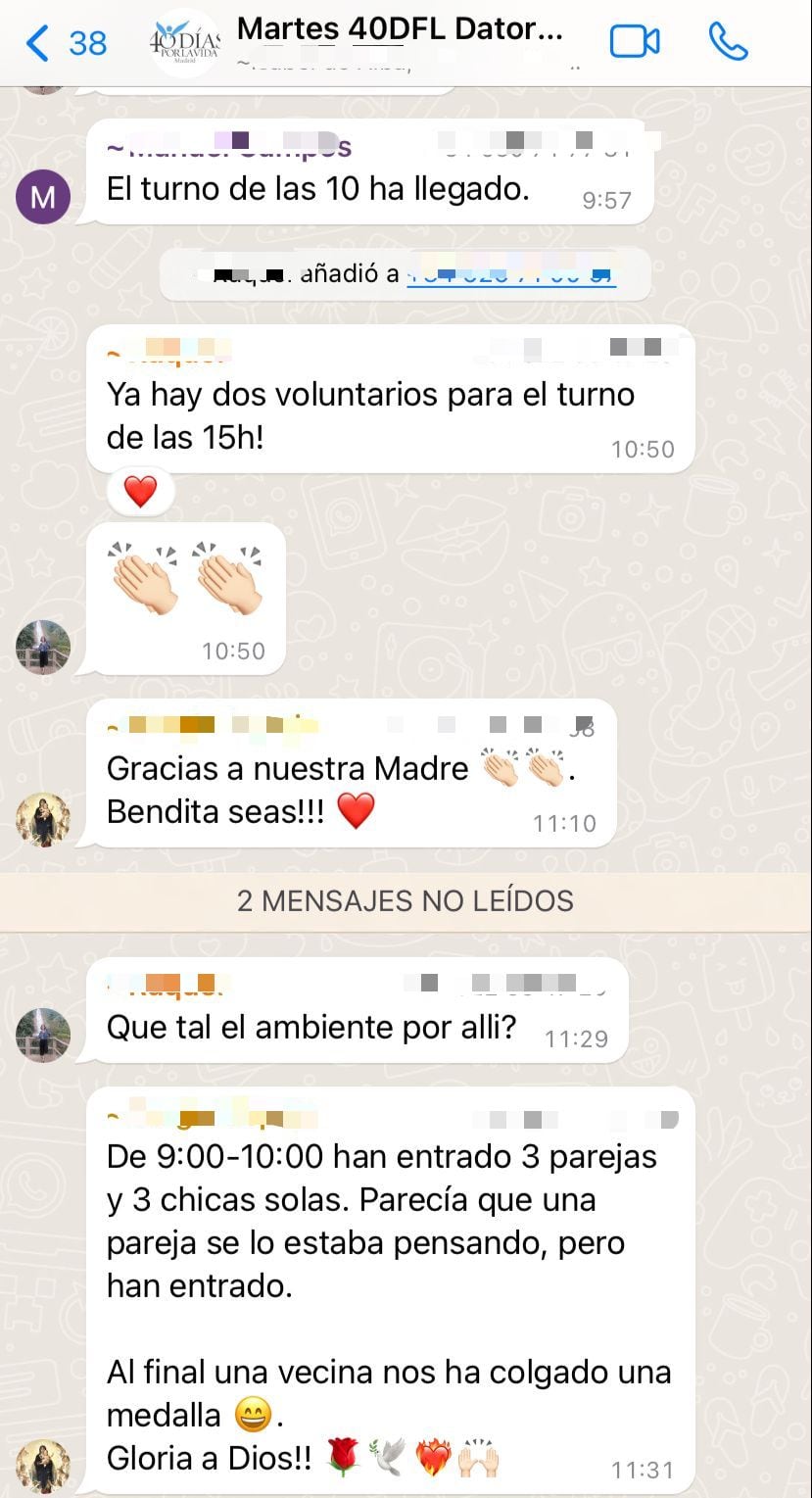 Captura de pantalla del grupo de Whatsapp &#039;40 días por la vida&#039;