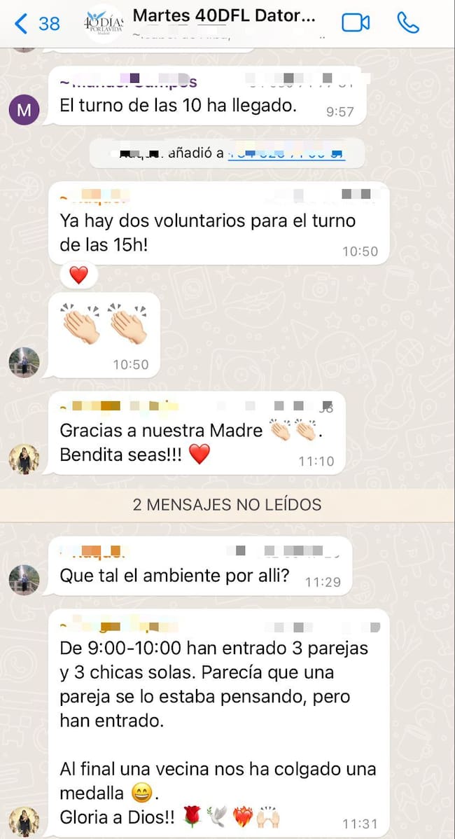 Captura de pantalla del grupo de Whatsapp '40 días por la vida'