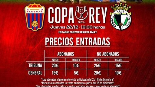 Precios para el partido de Copa del Rey entre el Eldense y el Burgos