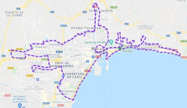 Mapa de cobertura de la red de motos eléctricas de Cabify en Málaga capital