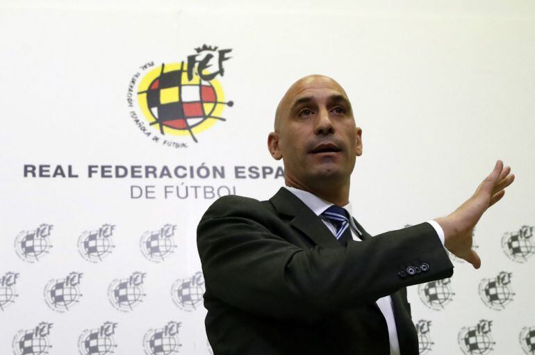 Rubiales, durante la rueda de prensa ofrecida en la mañana de este lunes en la Ciudad del Fútbol de Las Rozas