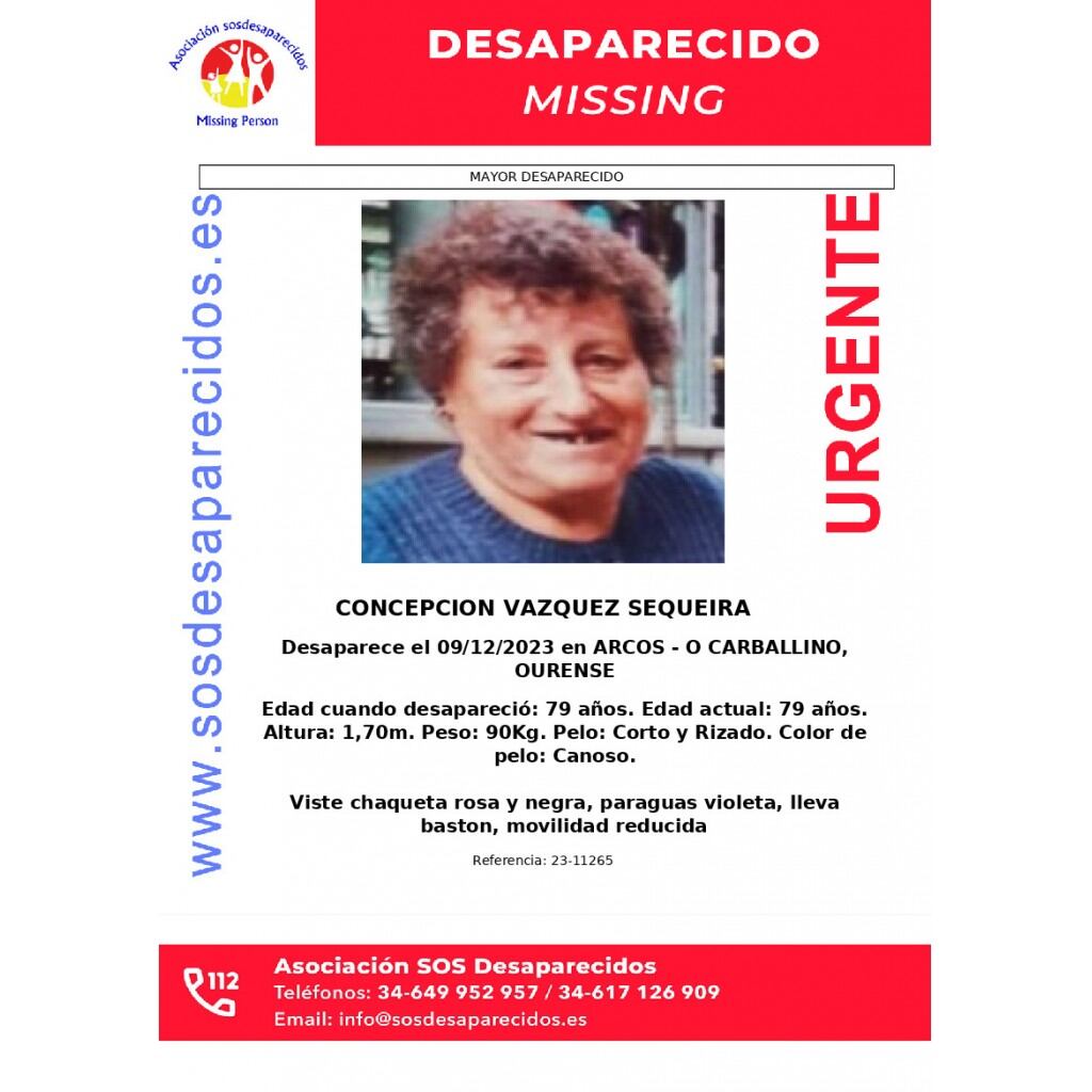 Imagen y descripción de Concepción Vázquez, desaparecida el sábado en O Carballiño