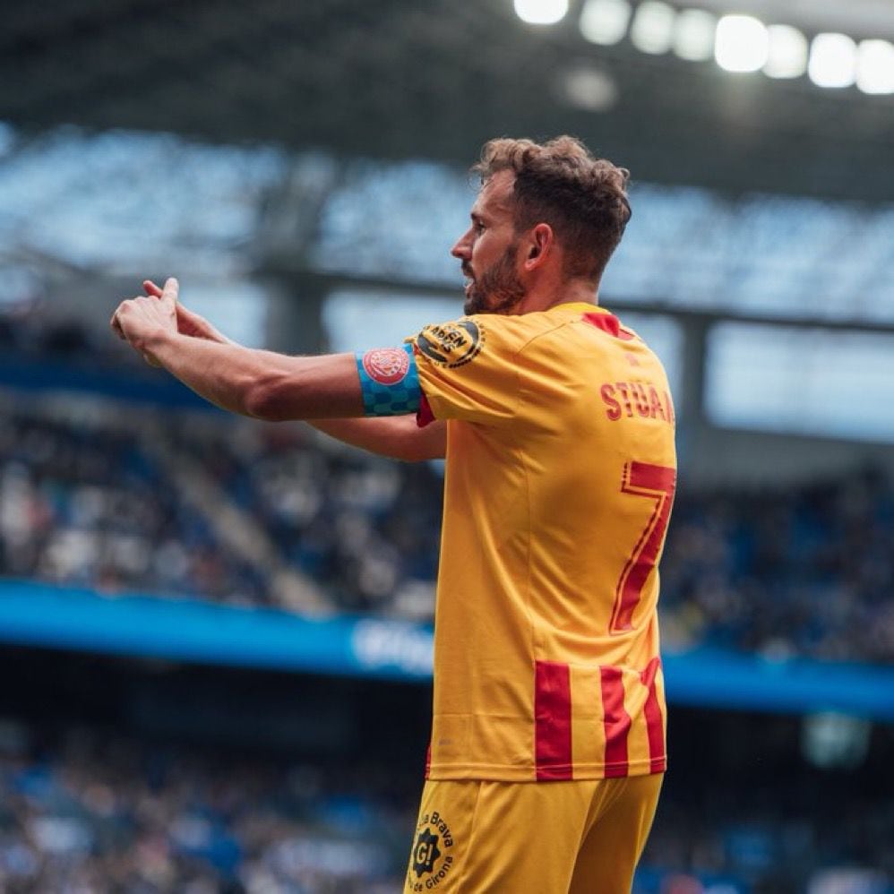 Cristhian Stuani celebrant el gol d'avui davant la Real Sociedad.
