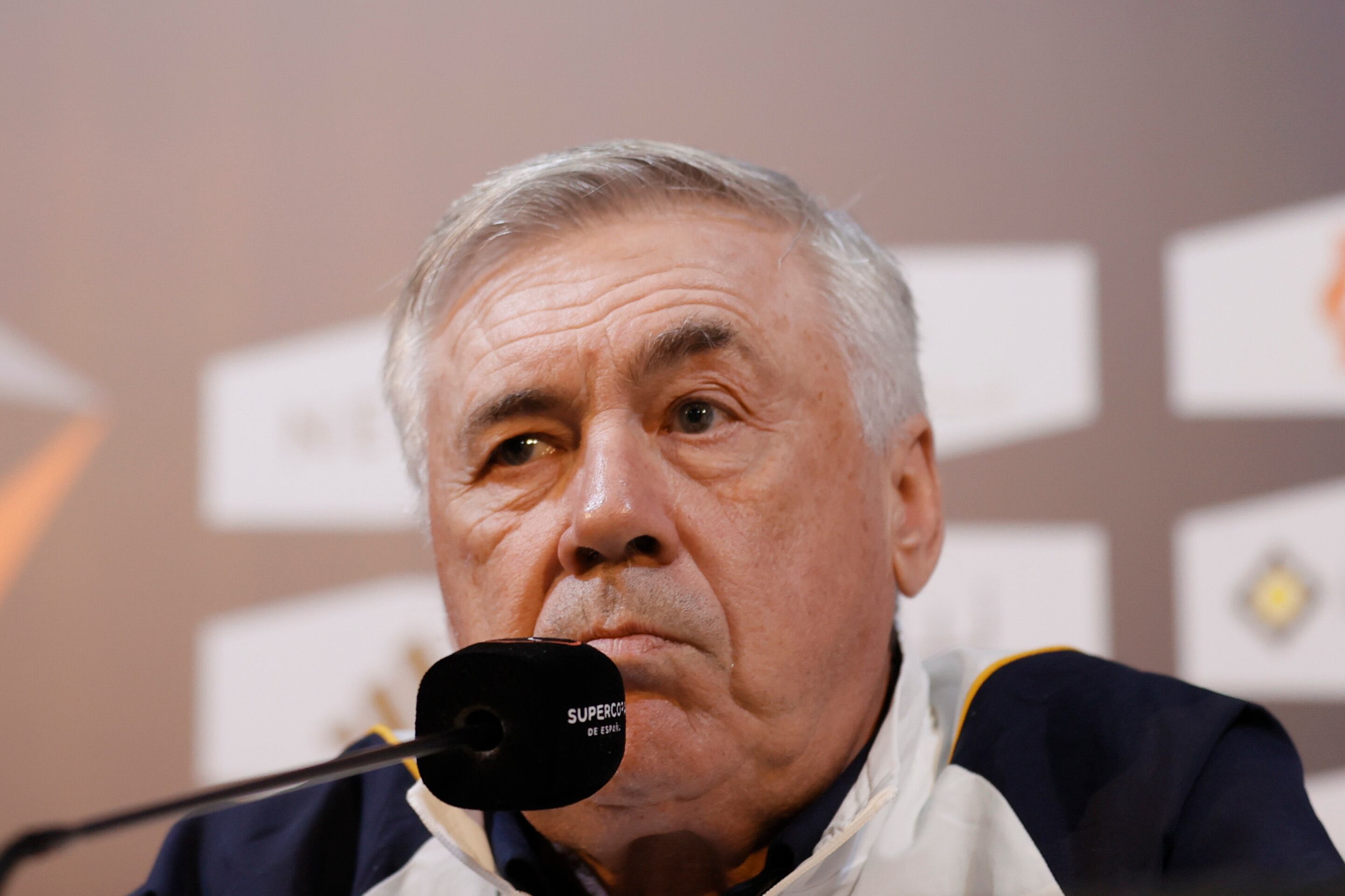 El entrenador del Real Madrid, Carlo Ancelotti, Arabia Saudí, en la víspera del partido de semifinales de la Supercopa de España ante el Atlético de Madrid. EFE/ Juan Carlos Cárdenas