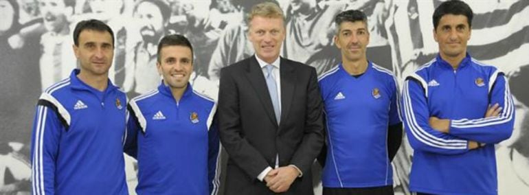 Moyes con el staff técnico de la Real Sociedad