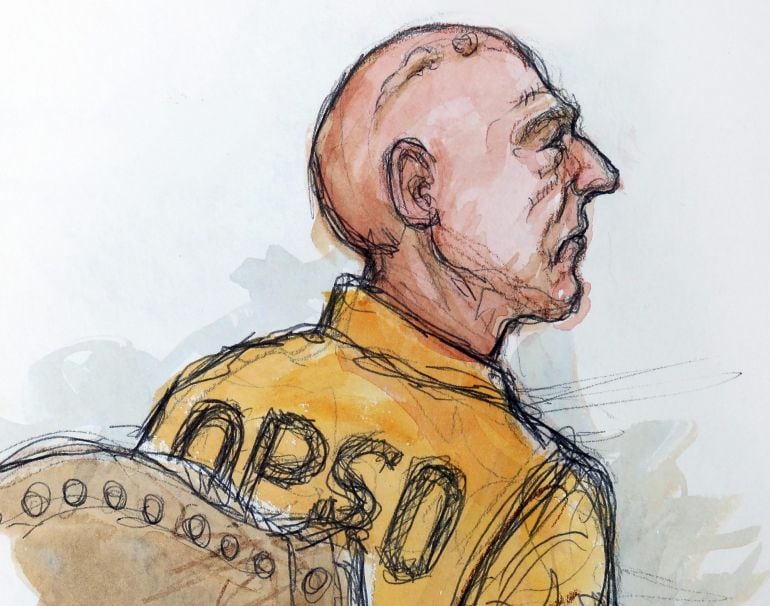 Murder suspect Robert Durst is seen with a newly shaved head as he sits in a hearing in this court sketch in New Orleans, Louisiana March 23, 2015. Durst, the real estate scion awaiting extradition to California to face a murder charge, was denied bail on