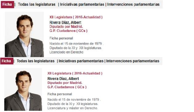 El currículum de Rivera antes y después de la actualización.