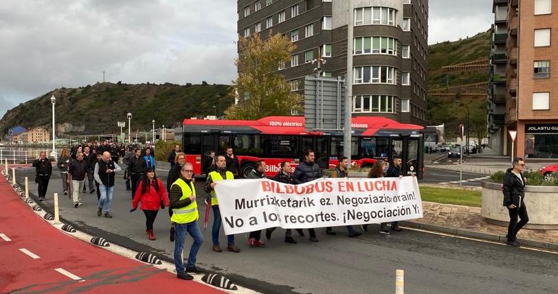 Trabajadores de Bilbobus en una de sus manifestaciones.