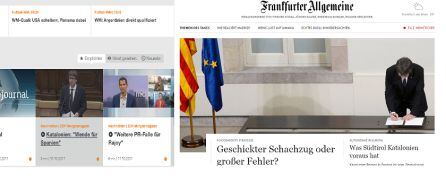 las portadas digitales del frankfurter Allgemeine y de la television zdf de Alemania sobre Cataluña