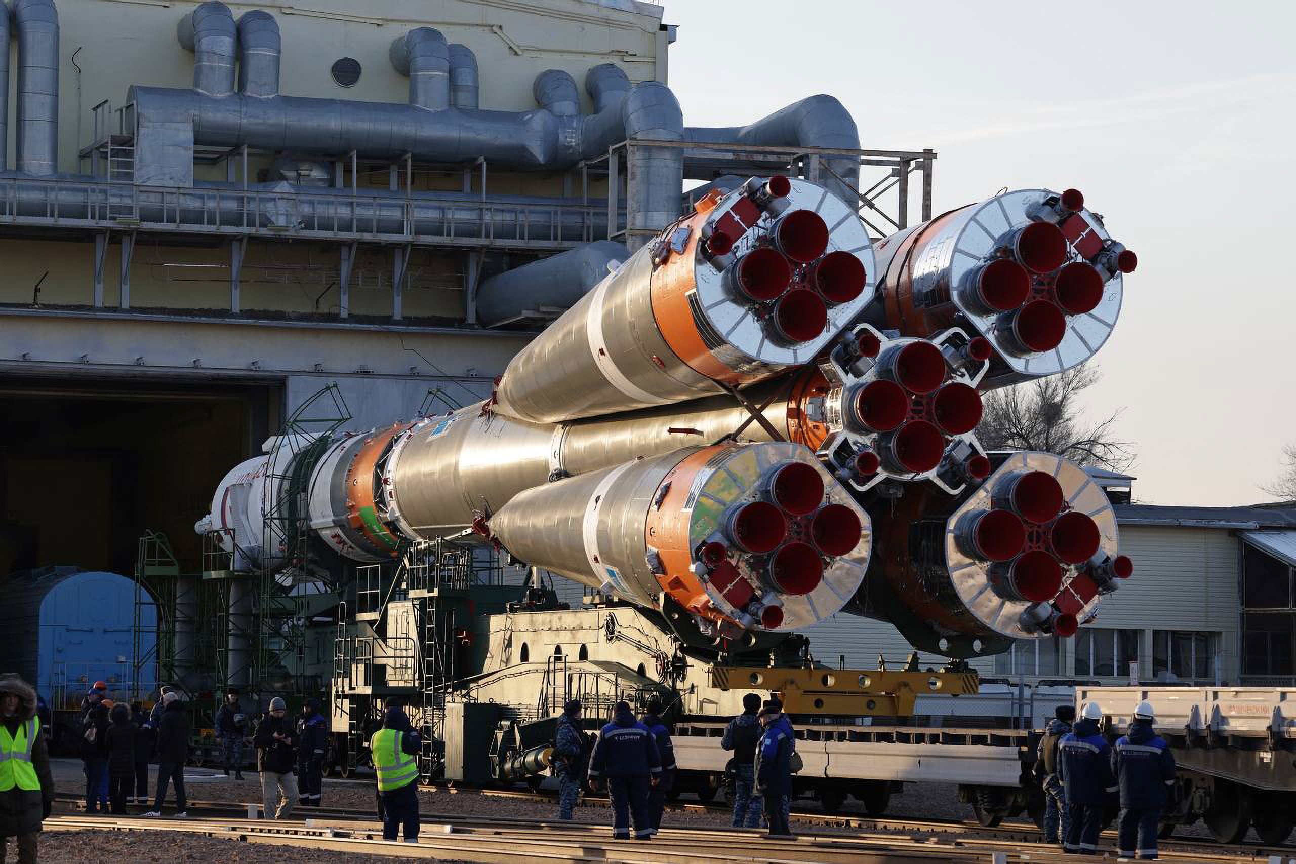 Un cohete Soyuz en la base de Baikonur