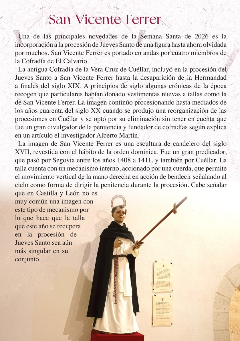 Página dedicada a San Vicente Ferrer en la Revista Oficial de la Semana Santa de Cuéllar 2026