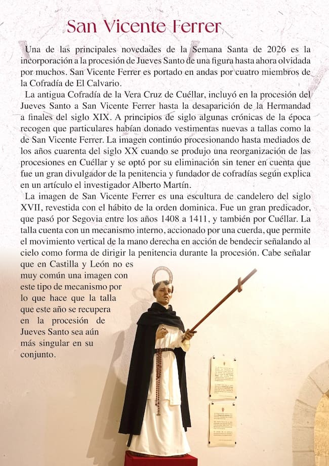 Página dedicada a San Vicente Ferrer en la Revista Oficial de la Semana Santa de Cuéllar 2026