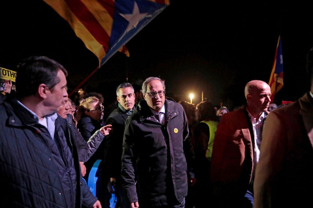 El presidente de la Generalitat, Quim Torra, a su llegada al acto en el que el independentismo conmemora el primer aniversario del encarcelamiento de miembros del anterior Govern hoy frente al Centro Penitenciario Lledoners. 