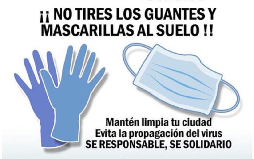 El cartel de Lipasam lo deja bien claro: los guantes y mascarillas no se tiran al suelo